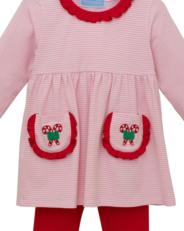  Candy Cane Embroidery Pink Stripe Ruffle Girls Pants Set ,That Store, close