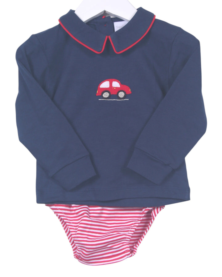 Car Embroidered Red Stripe Boys Diaper Set
