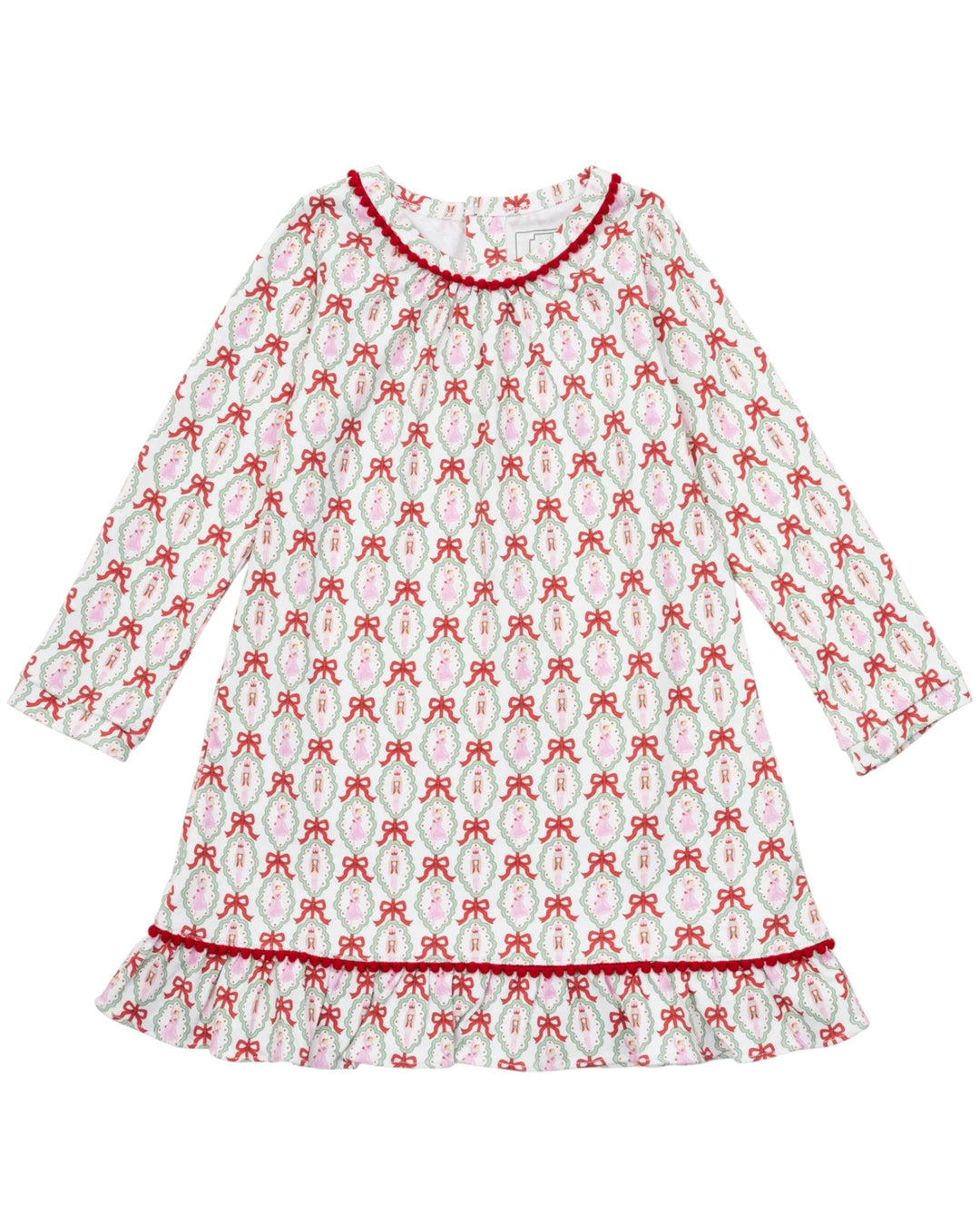 Children's nightgown with red bow pattern on a white background