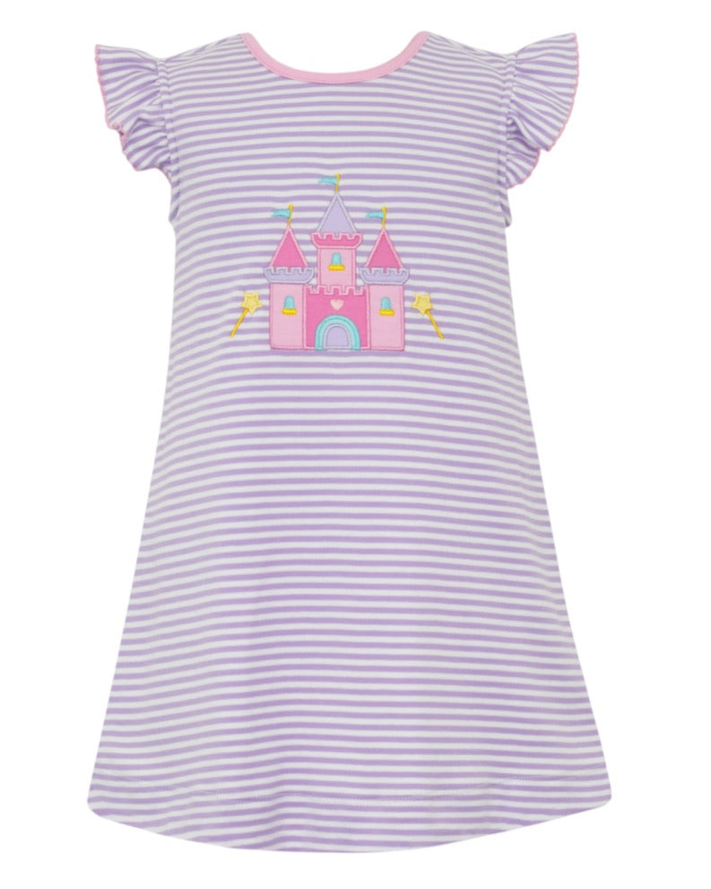 Castle Applique Lavender Stripe Dress, That Store, front