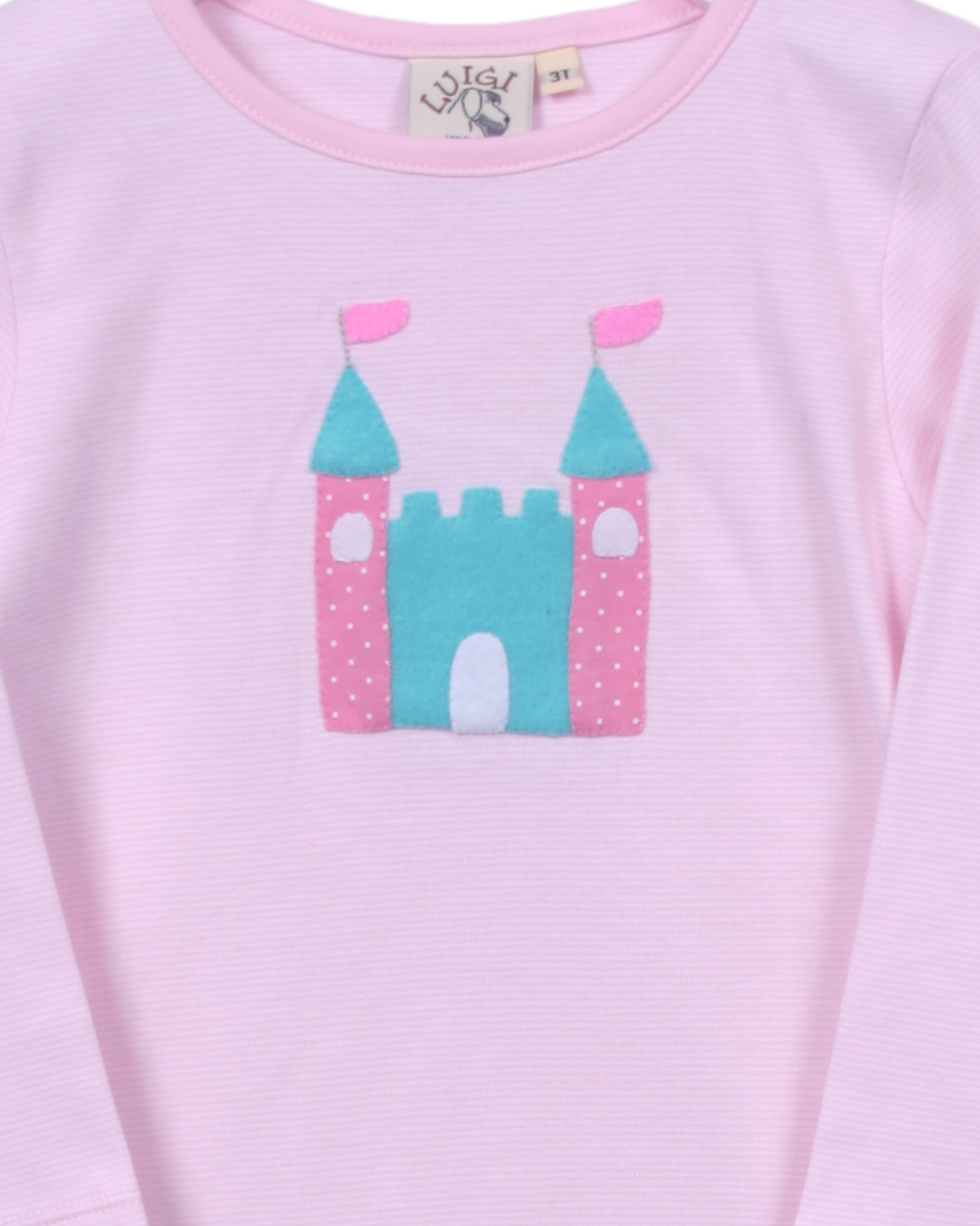 Castle Felt Applique Pink Stripe Ruffle Dress, That Store