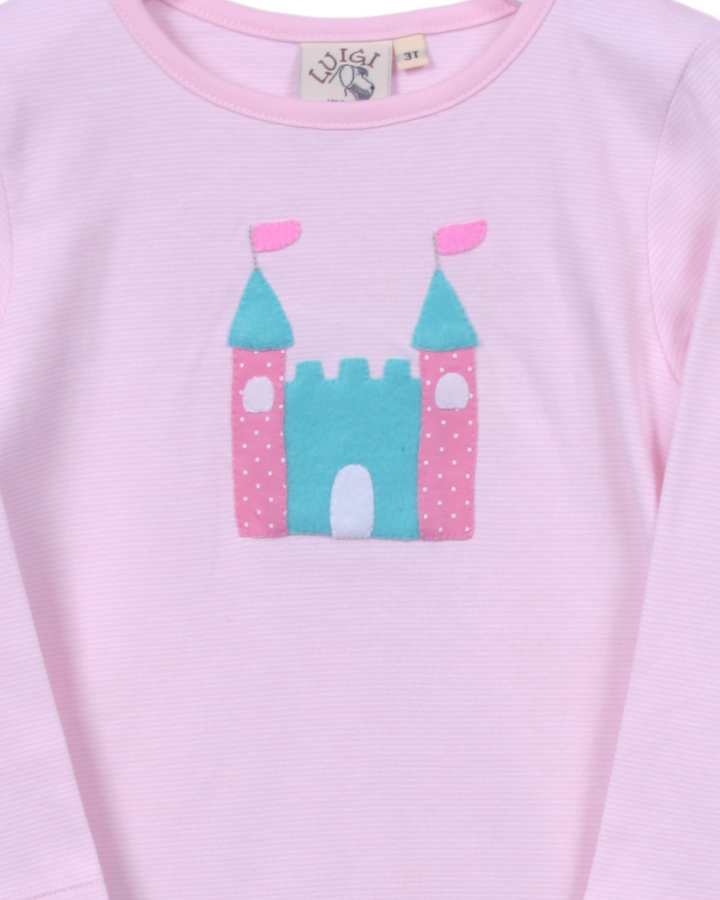Castle Felt Applique Pink Stripe Ruffle Dress, That Store