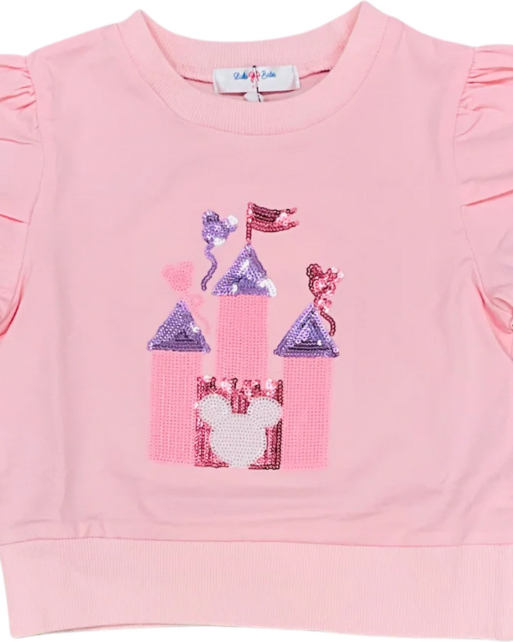 Castle Sequin Pink Puff Girls Shirt, Shop That Store, close up
