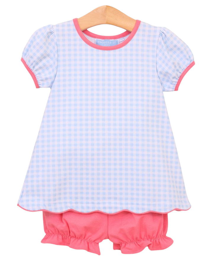 Cecilia Girls Bloomer Set- Light Blue Gingham/Pink, Shop That Store, front