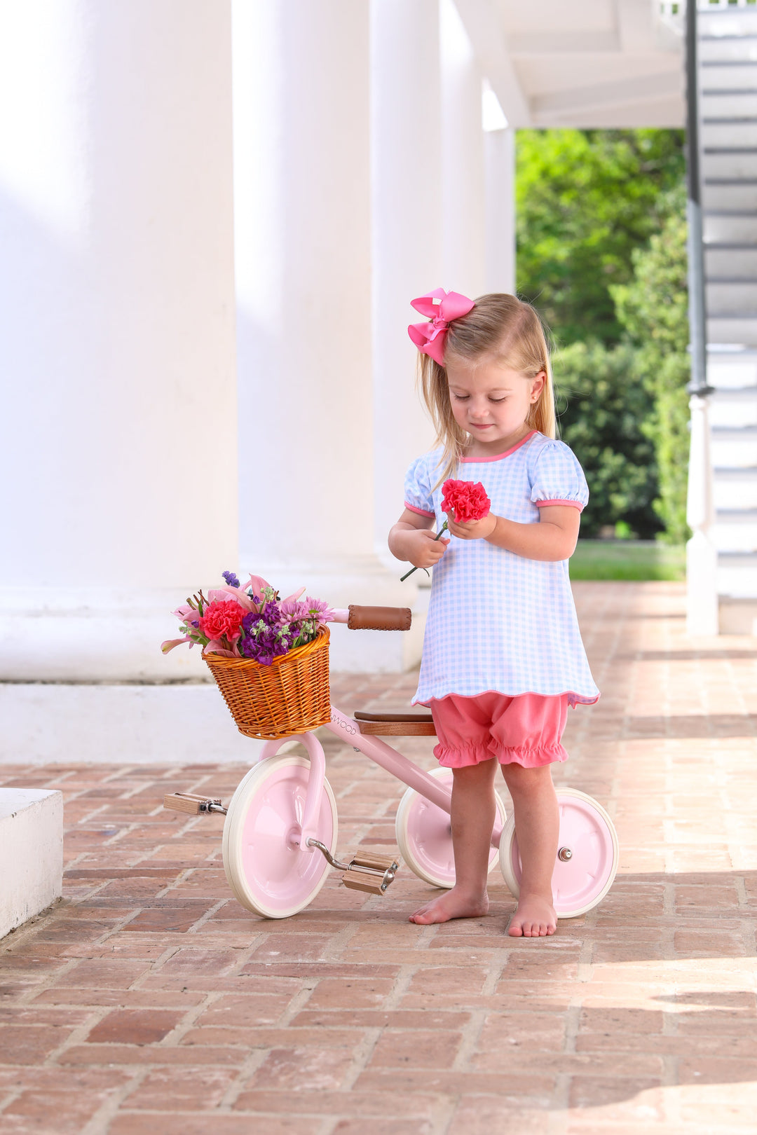 Cecilia Girls Bloomer Set- Light Blue Gingham/Pink, That Store, chidl 1