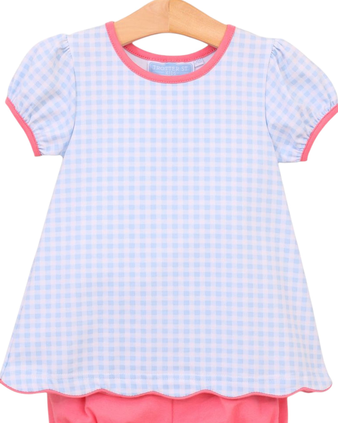 Cecilia Girls Bloomer Set- Light Blue Gingham/Pink, That Store, top