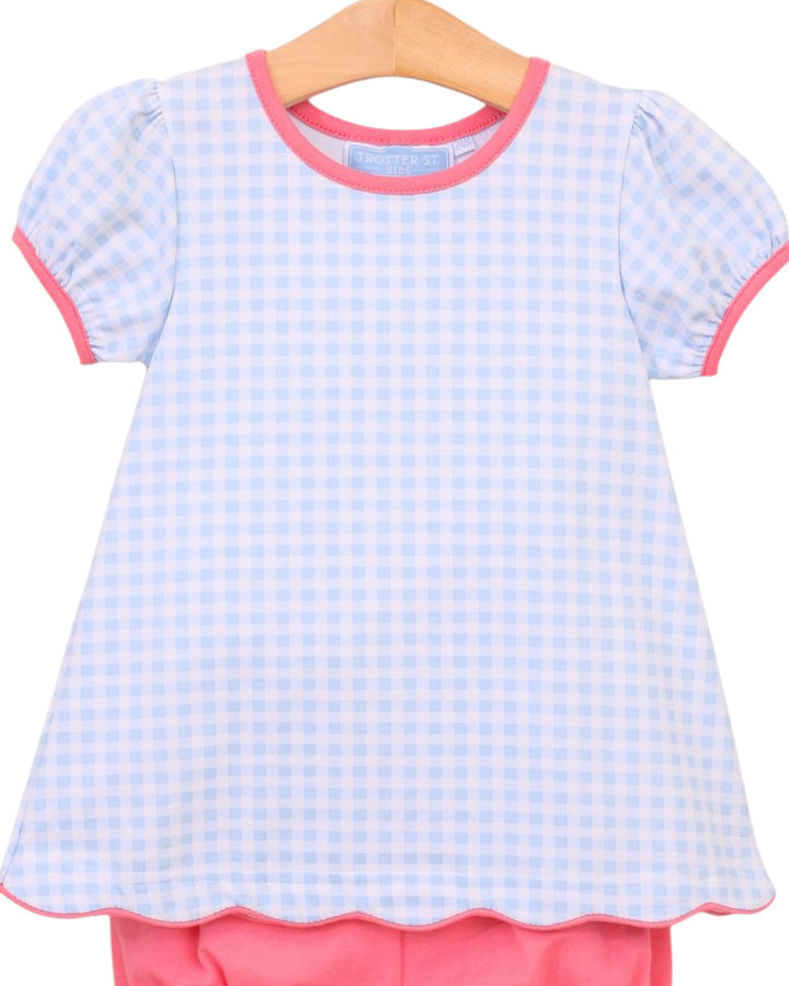 Cecilia Girls Bloomer Set- Light Blue Gingham/Pink, That Store, top