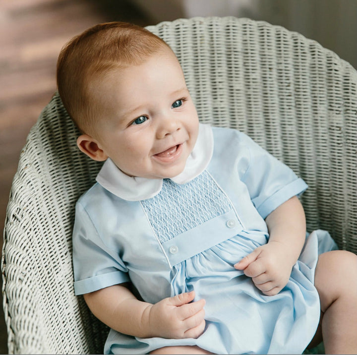 Chevron Smocked Blue Boys Creeper