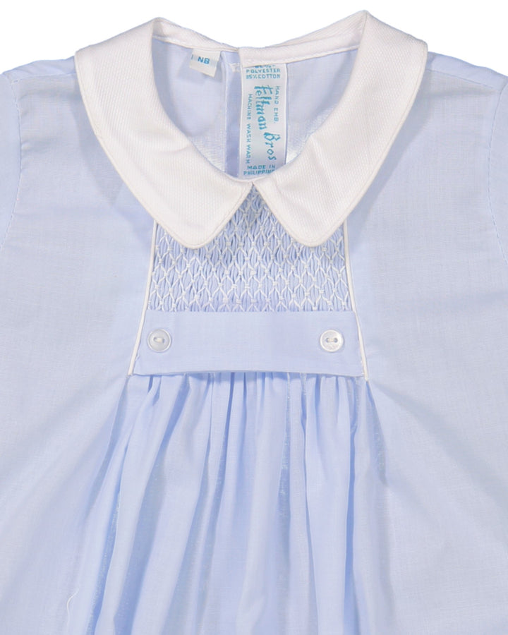 Chevron Smocked Blue Boys Creeper