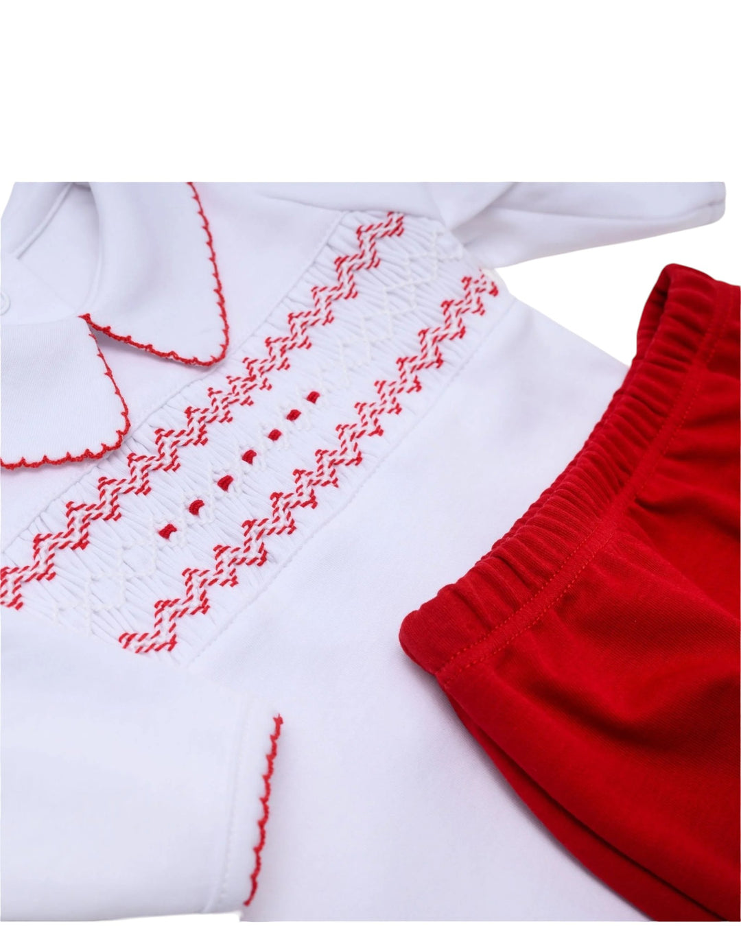 Chris Classics Smocked Long Sleeve Boy Diaper Cover Set - Red