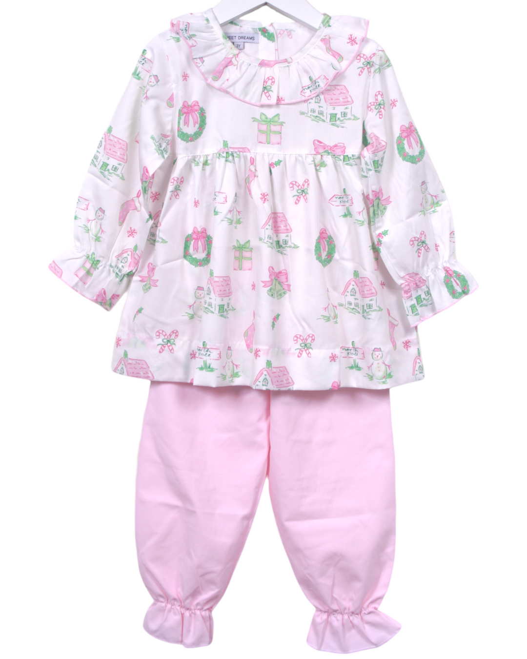 Christmas Theme Print Girls Pink & Green Pant Set, Shop That Store