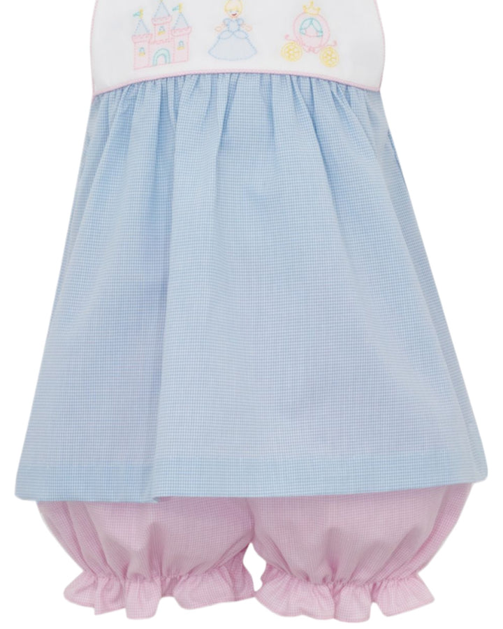 Cinderella Embroidered Blue Check Bloomer Set, bloomers