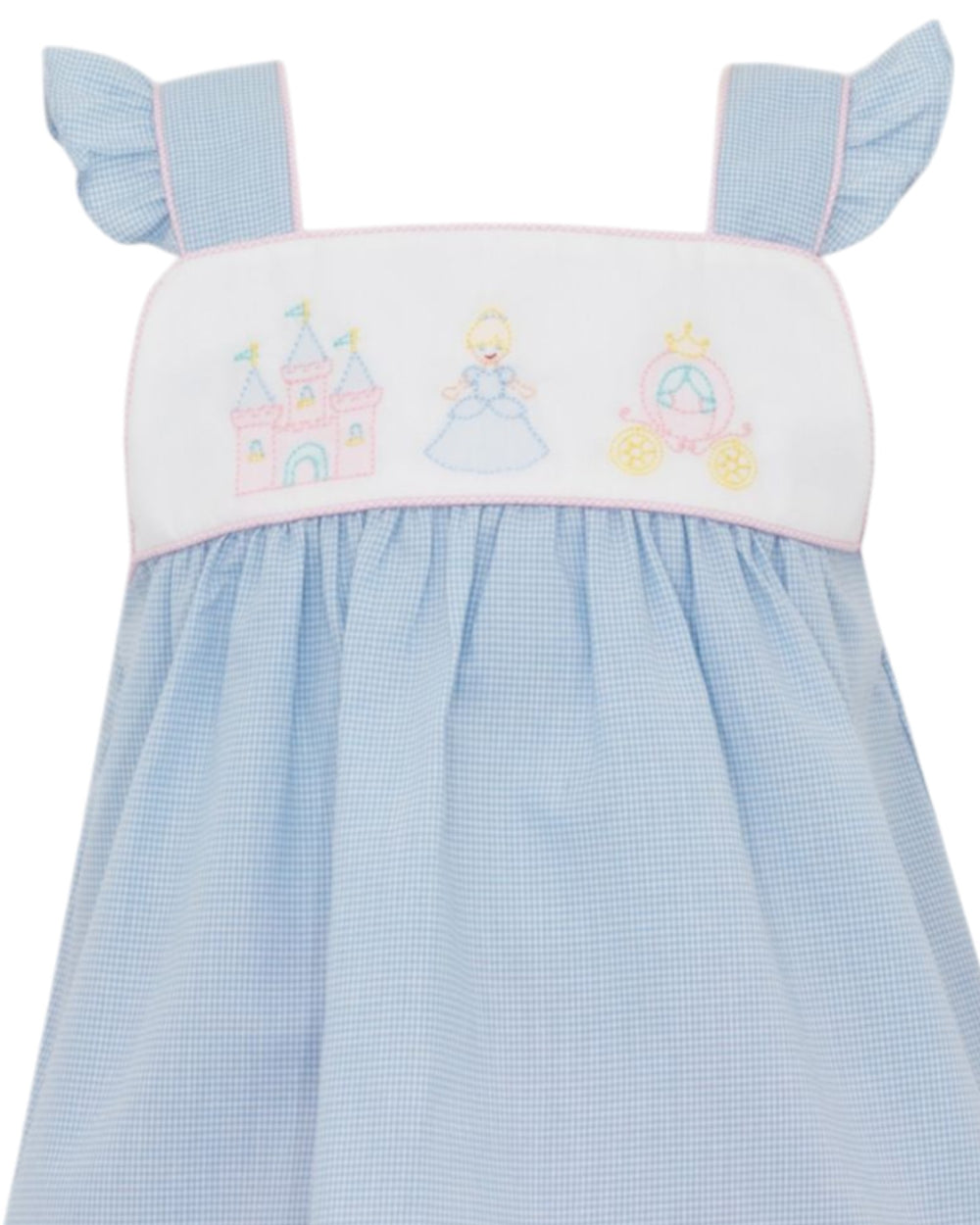Cinderella Embroidered Blue Check Bloomer Set, close