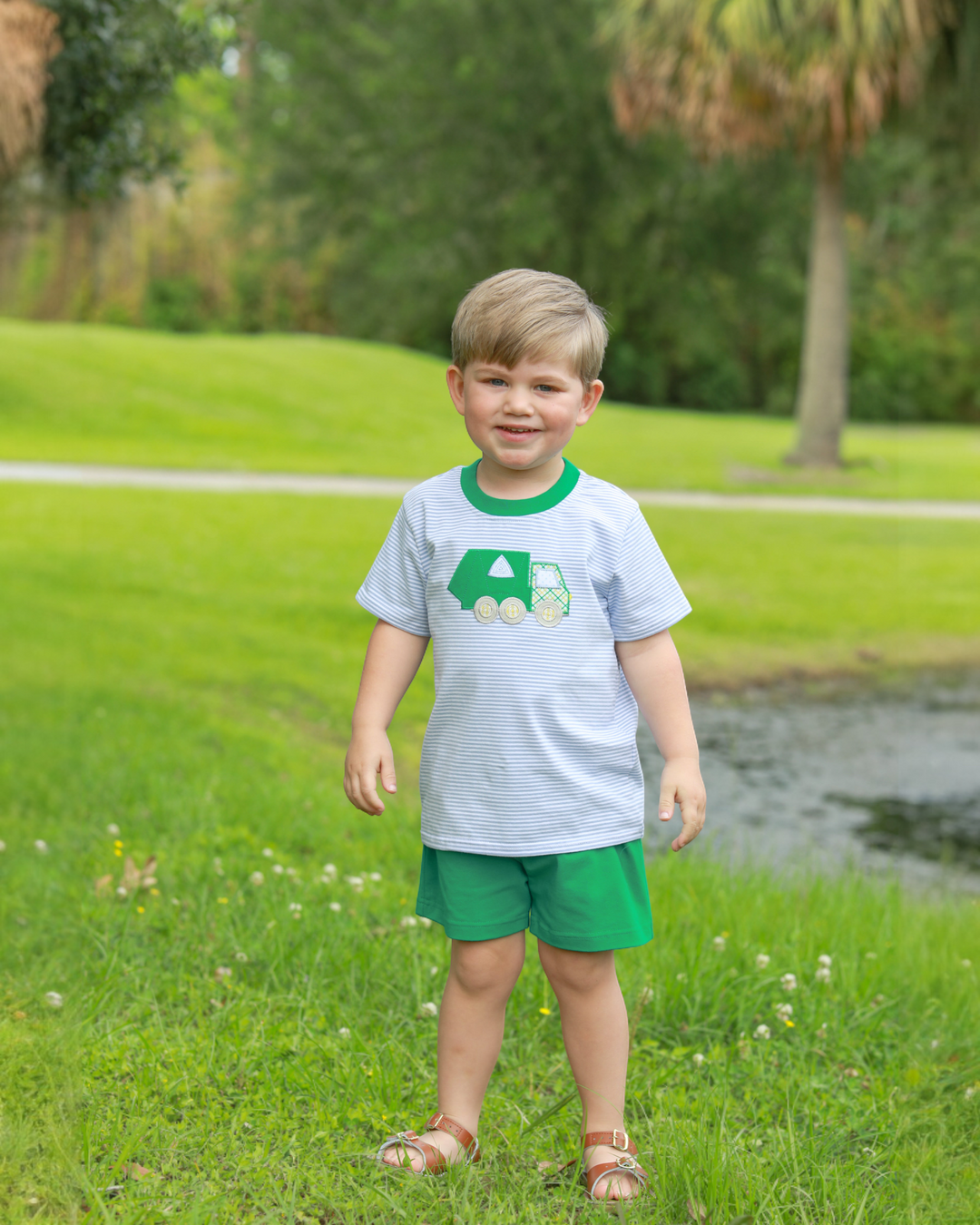 Clean Up Crew Applique Green Boys Short Set *PRE-ORDER