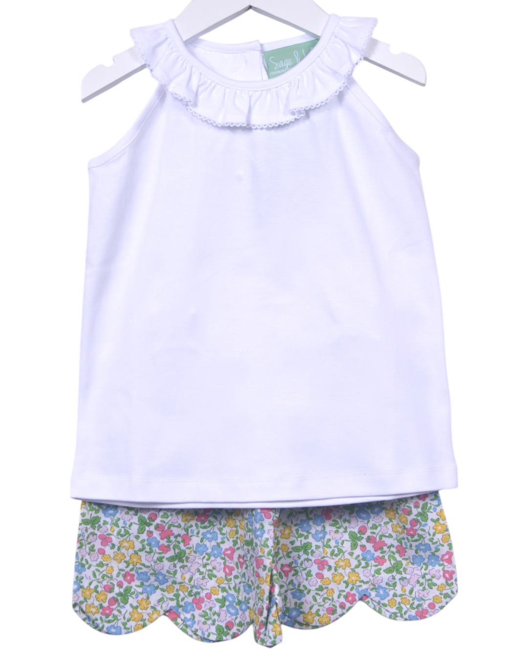 Coral Floral Scallop Girls Short Set, That Store, front