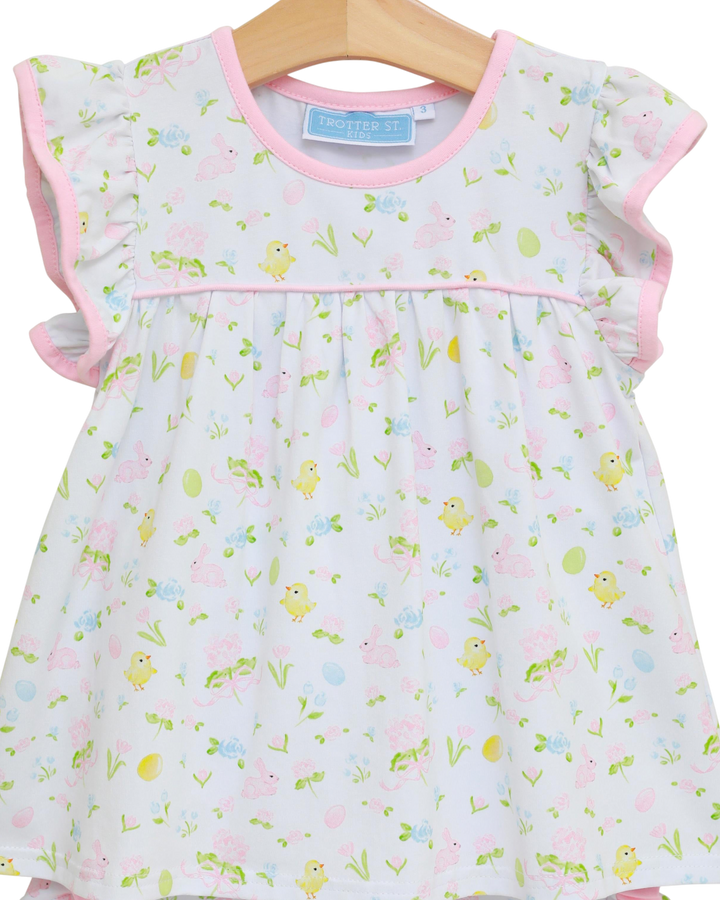 Girls short set  with chick pattern on a hanger