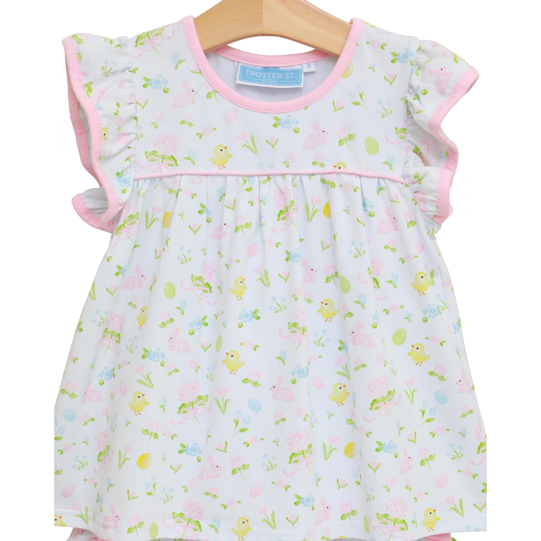 Girls short set  with chick pattern on a hanger