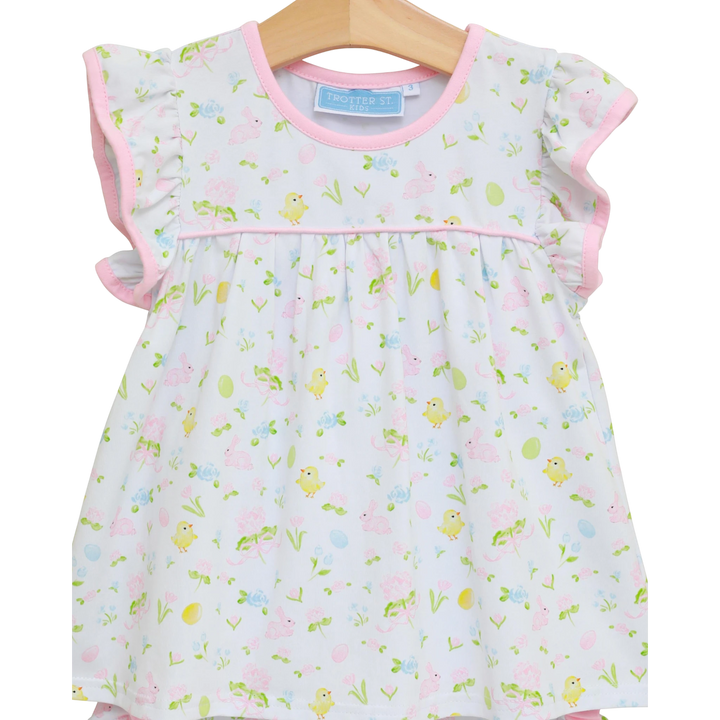 Girls short set  with chick pattern on a hanger