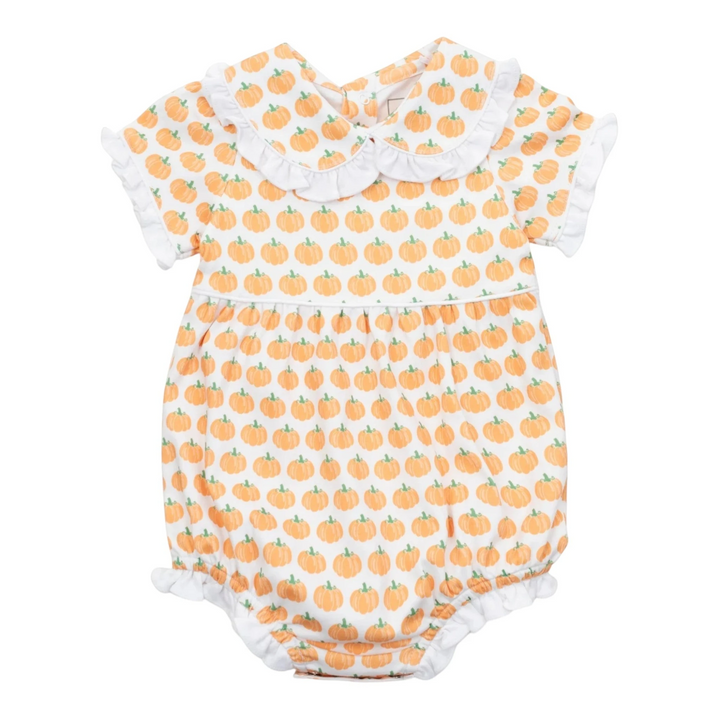 Baby romper with pumpkin pattern on a white background