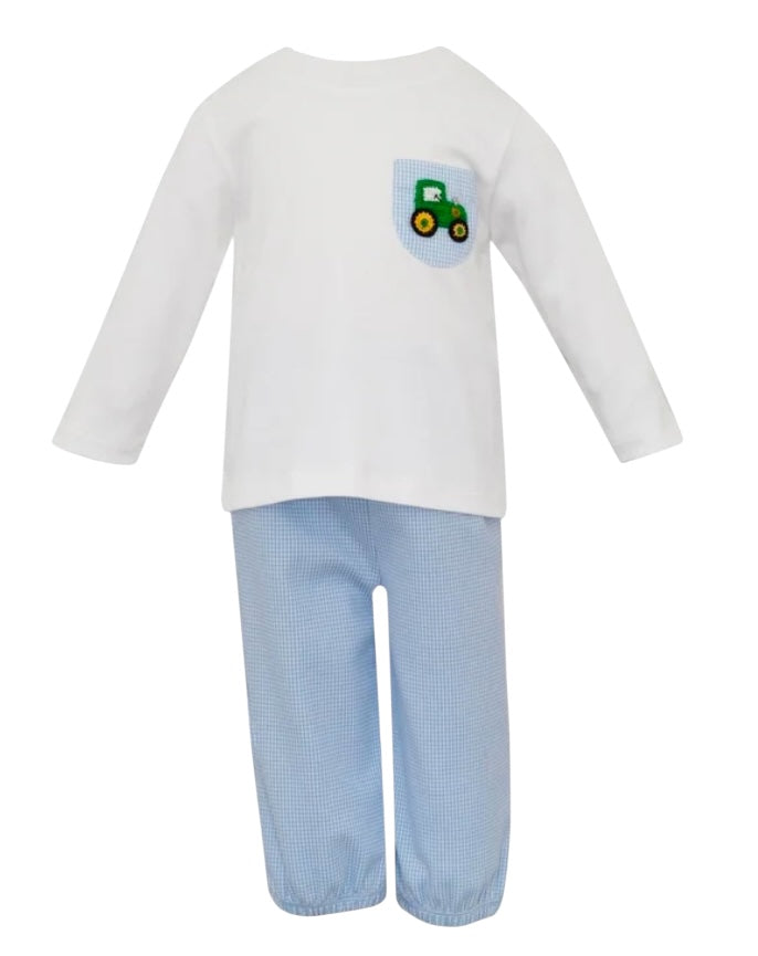 Crochet Tractor Blue Check Boys Pant Set, Shop That Store, front