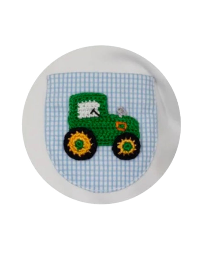 Crochet Tractor Blue Check Boys Pant Set, That Store, close up