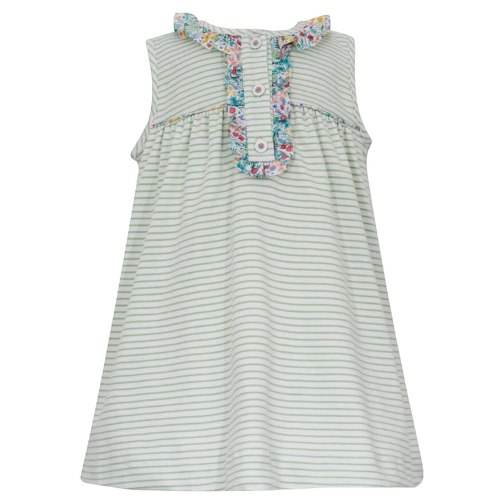 Chloe Green Stripe Knit Floral Trim Sleeveless Girls Dress, front