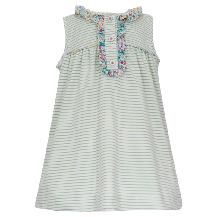 Chloe Green Stripe Knit Floral Trim Sleeveless Girls Dress, front