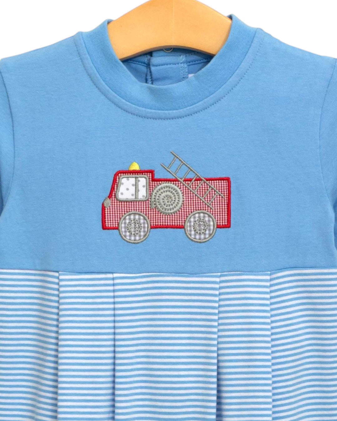 Fire Truck Blue Stripe Romper