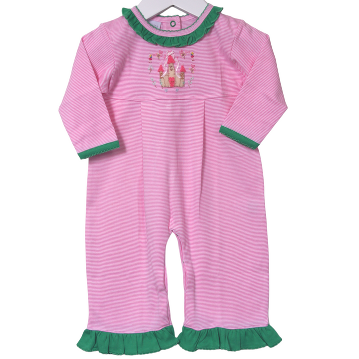 Squiggles Princess Castle Pink Stripe Romper, front