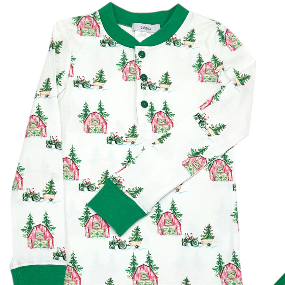 Ishtex Christmas Tree Farm Boys PJ Set, close up