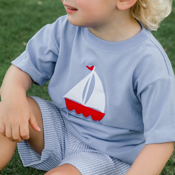 Smooth Sailing Blue Stripe Short Set, close up