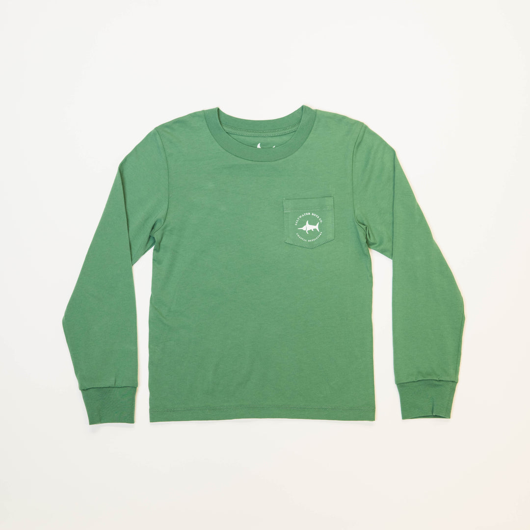 Dark Green Long Sleeve Boys Tee with Lab and Duck