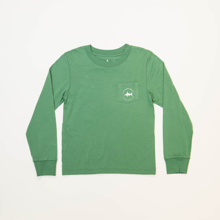 Dark Green Long Sleeve Boys Tee with Lab and Duck