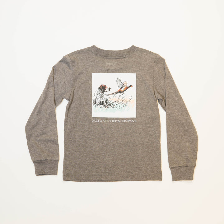 Heather Brown Long Sleeve Boys Tee with Hunt Scene