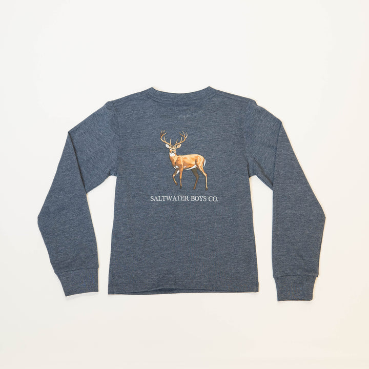 Heather Blue Long Sleeve Boys Tee with Deer