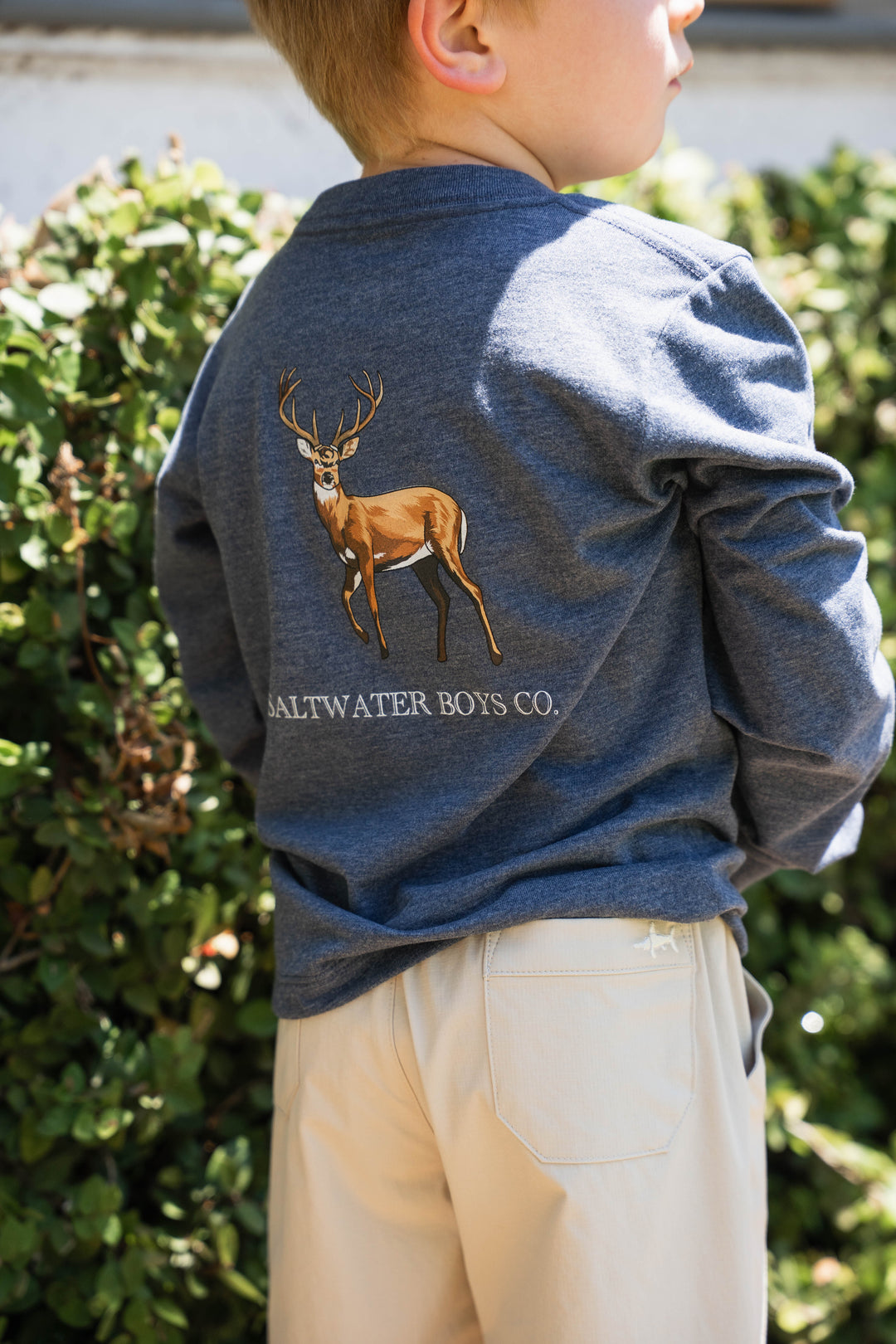 Heather Blue Long Sleeve Boys Tee with Deer