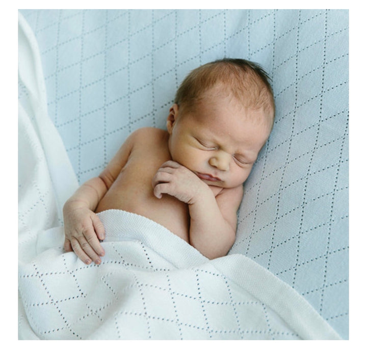 Diamond Pointelle Knit Blanket: Blue