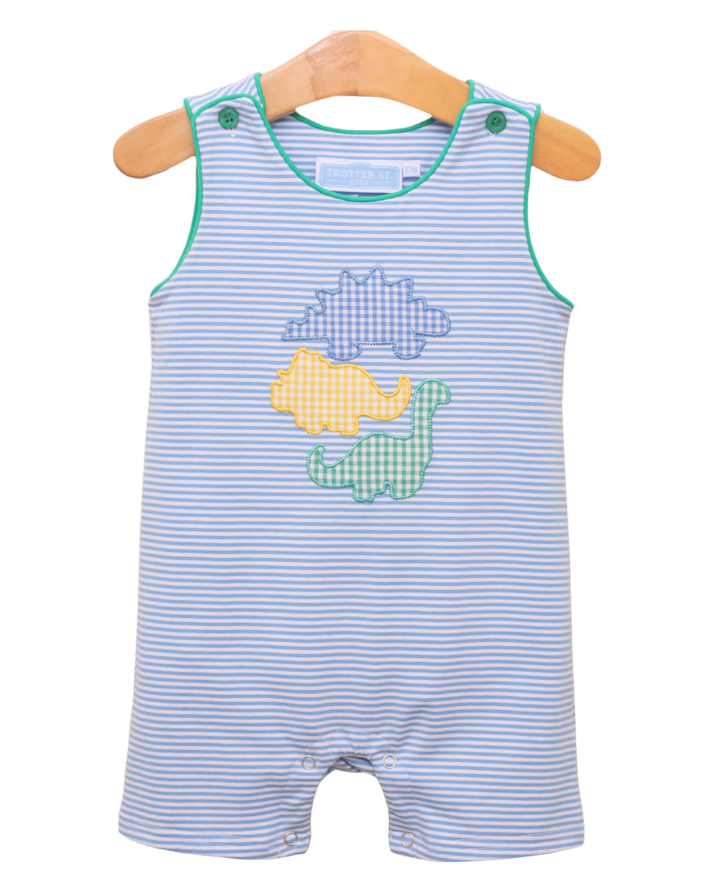 Dinosaur Applique Blue Stripe Boys Jon Jon, That Store, front