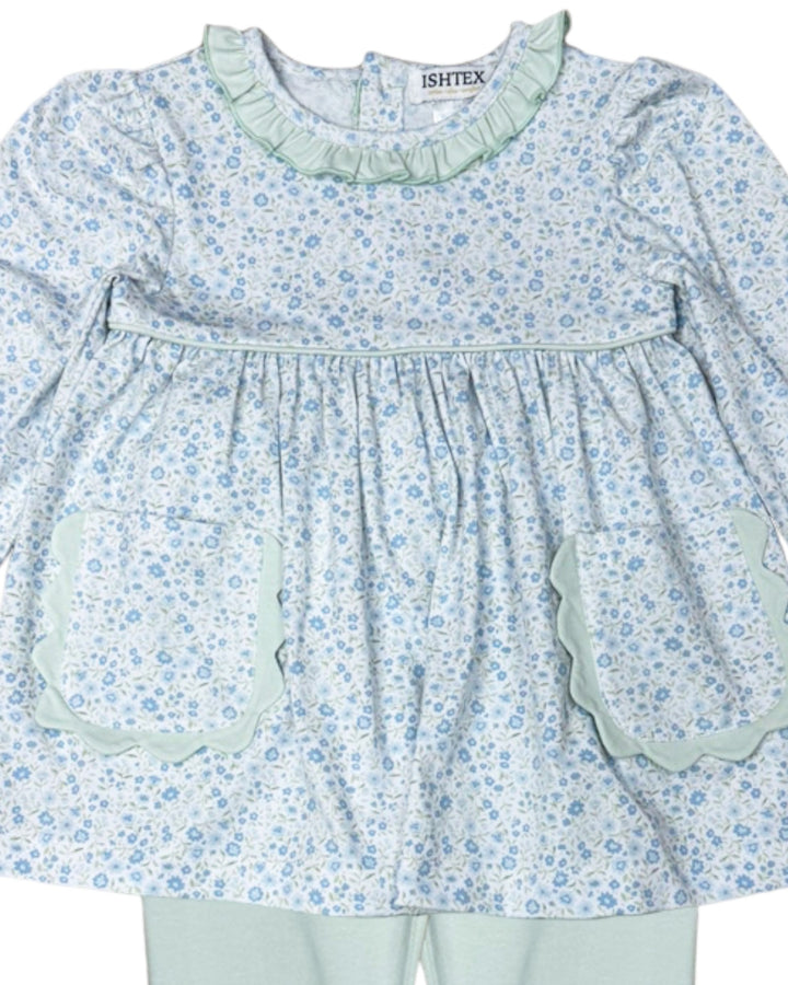 Ditsy Flower Mint Blue Legging Set