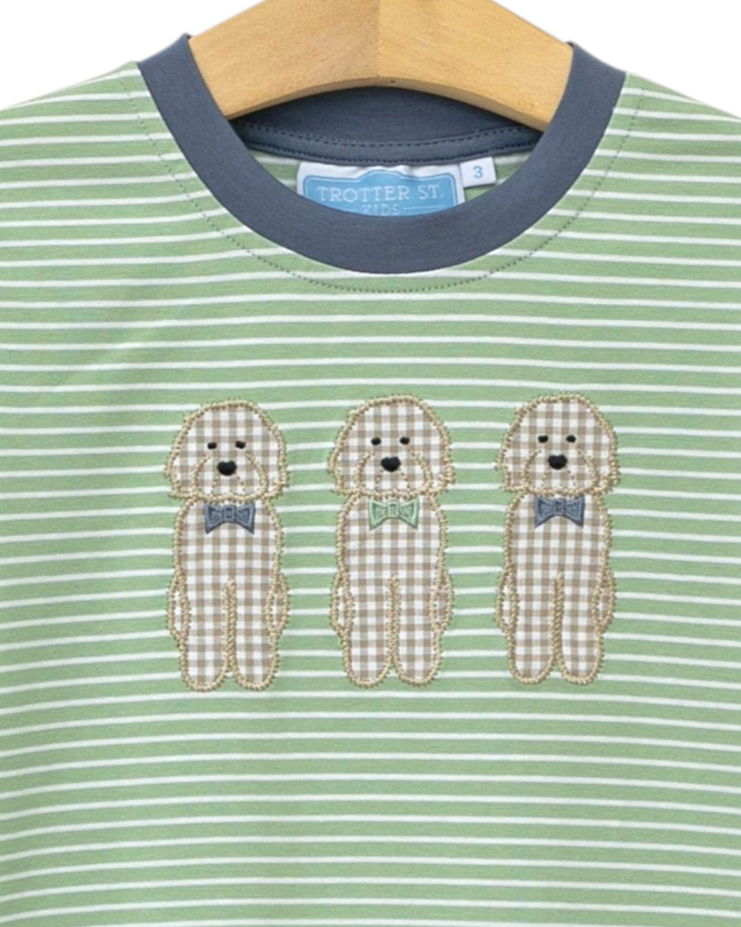 Dog Applique Green Stripe Boys Pant Set