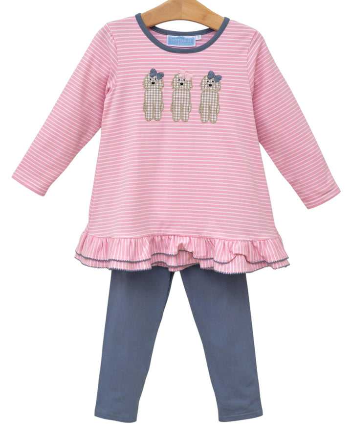 Dog Pink Stripe Ruffle Girls Pant Set