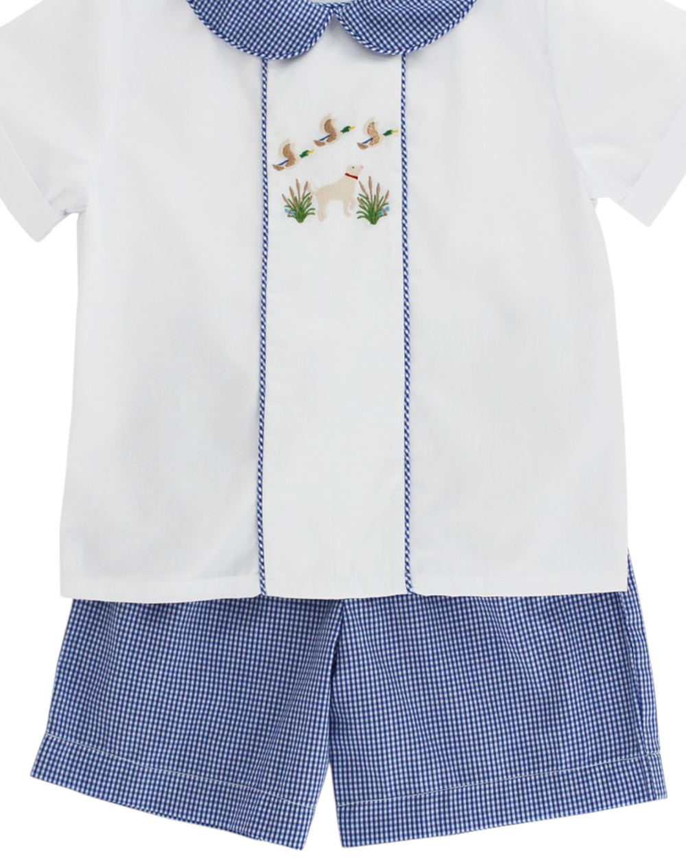 Duck Hunting Dessy Blue Check Boys Short Set, That Store, close up