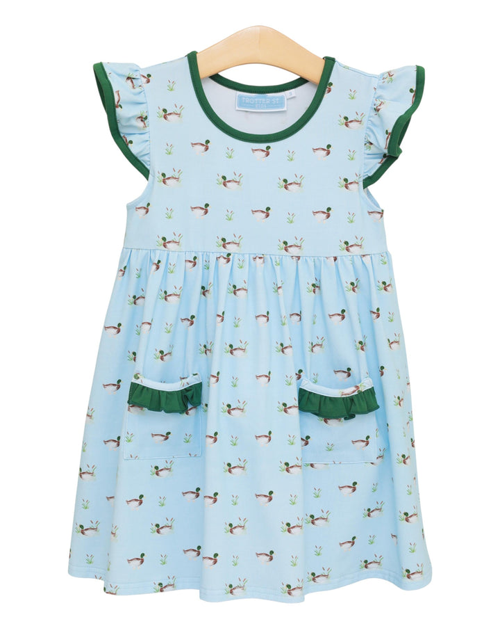 Ducks in a Row Green & Blue Girls Dress, that store, front