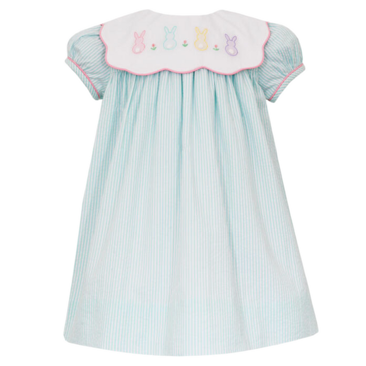 Cotton Tail Aqua Seersucker Stripe Dress, front