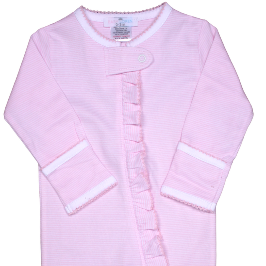 Pink Stripe Pima Zipper Girls Footie, close up