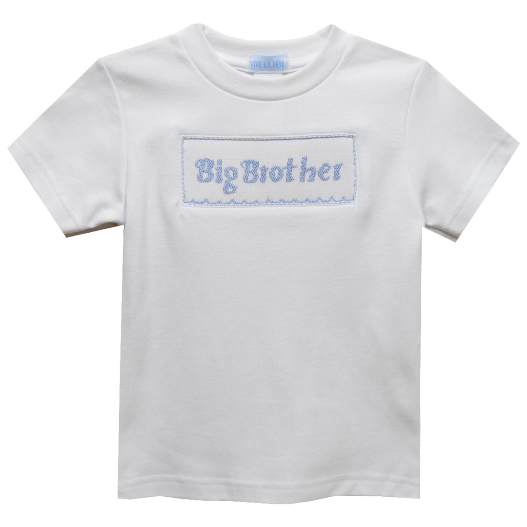 Smocked Light Blue Big Brother Tee, front