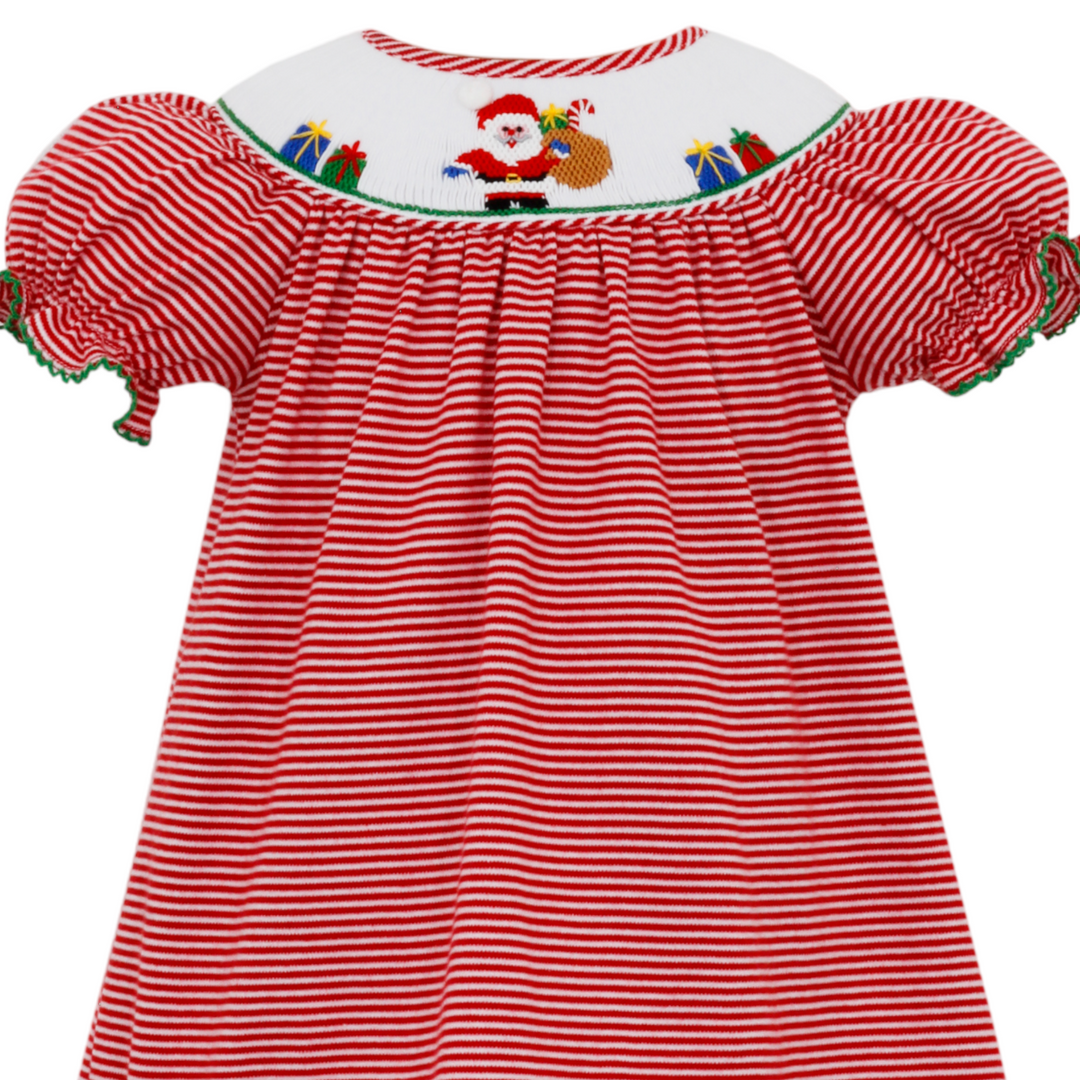 Petit Bebe Smocked Santa Red Stripe Knit Dress, close up