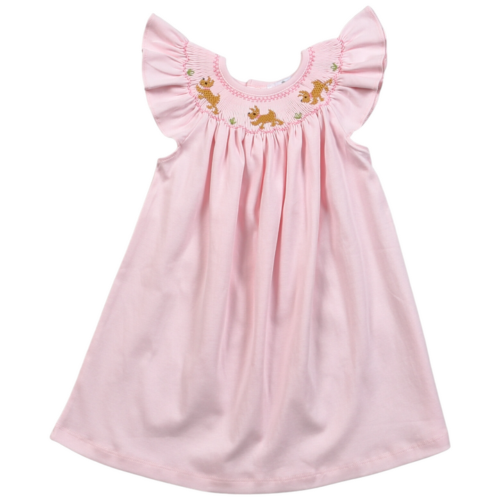 Smocked Dogs Pink Pima Dress, front