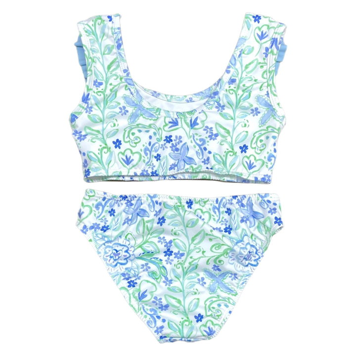 Loren Blue Green Floral Two Piece Swim, close 