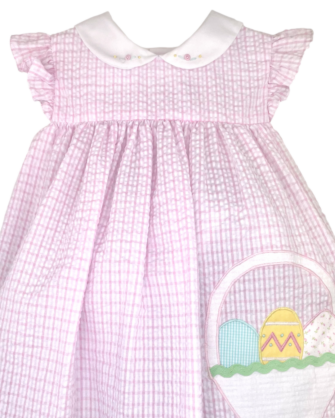 Easter Basket Applique Pink Seersucker Plaid Girls Dress, Shop That Store, top